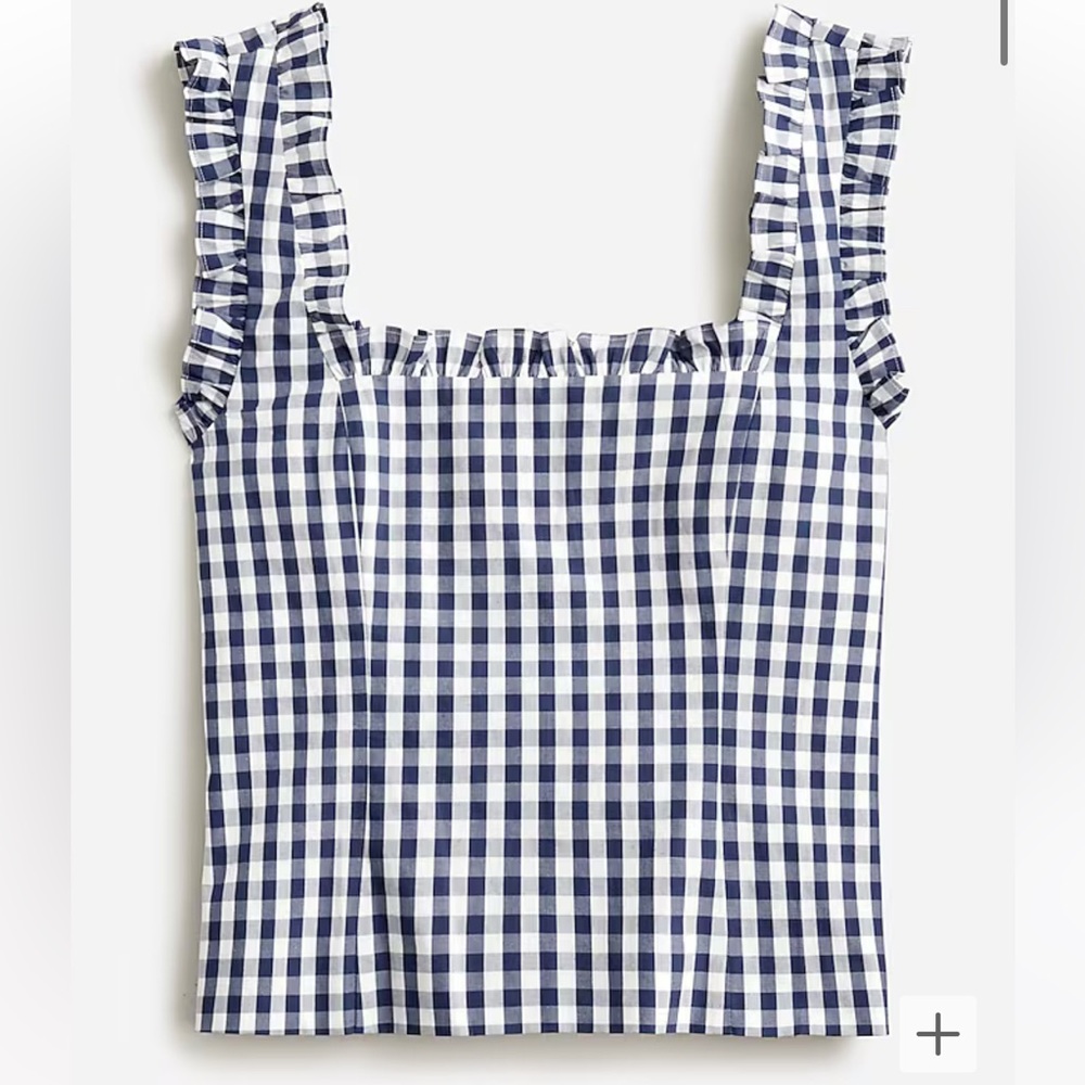 J CREW GINGHAM RUFFLE TOP SZ S (6-8)